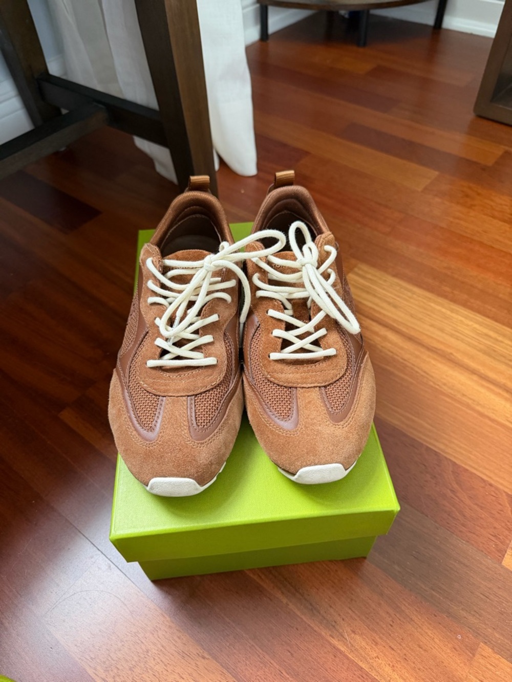Tory Burch Brown Suede & Mesh Sneakers with White Laces